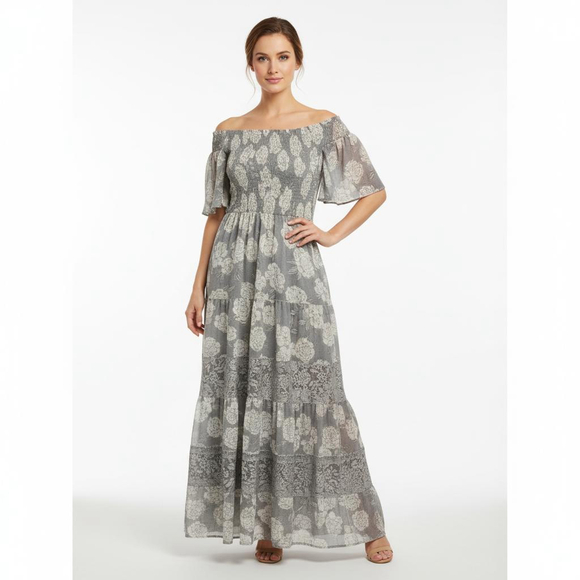 Joyfolie Off Shoulder Floral Maxi Dress Lace Tiered Boho XL - Picture 1 of 11